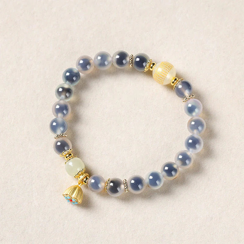 Buddha Stones Natural Colorful Candy Agate Golden Lotus Pod Healing Bracelet