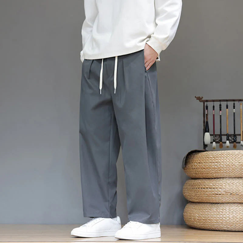 Buddha Stones Fall Solid Color Straight Leg Design Men's Harem Pants With Pockets