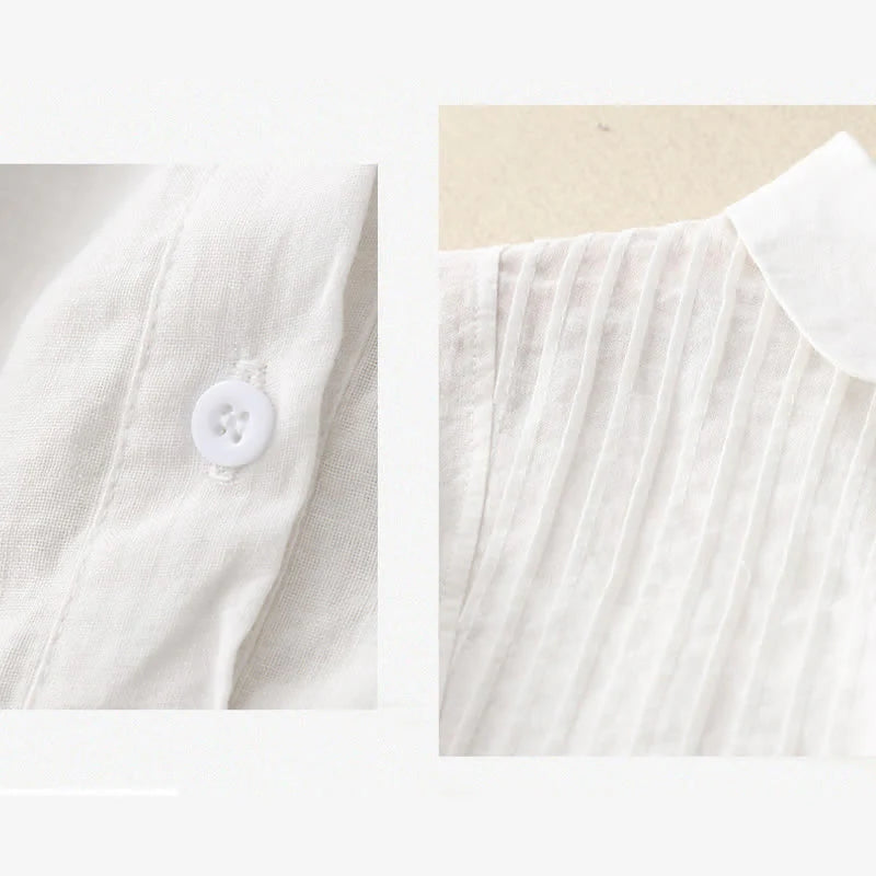 Buddha Stones Spring Pleated Pintuck Peter Pan Collar Half Sleeve Women's Shirt