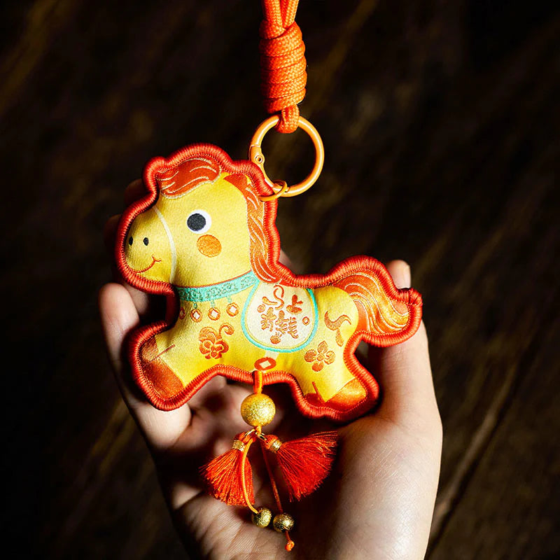Buddha Stones Year Of The Horse Various Color Embroidery Tassel Prosperity Key Chain