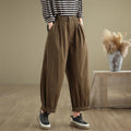 Buddha Stones Casual Solid Color One Top Button Elastic Waistband Women's Pants With Pockets
