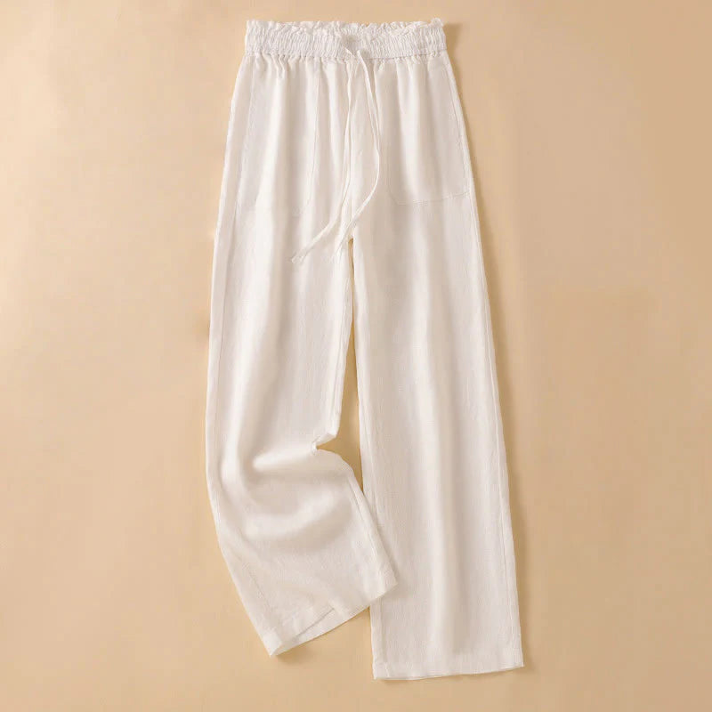 Buddha Stones Casual Straight Leg Design Cotton Women's 7-8 Length Wide Leg Pants With Pockets