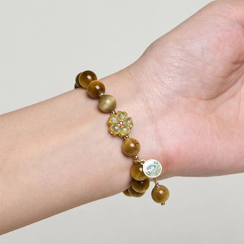 Buddha Stones Natural Golden Tiger Eye Bell Flower Courage Bracelet