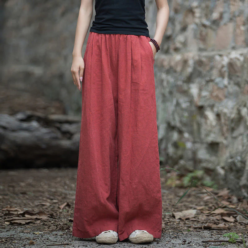 Buddha Stones Retro Wide Leg Pants Casual Women's Yoga Pants With Pockets