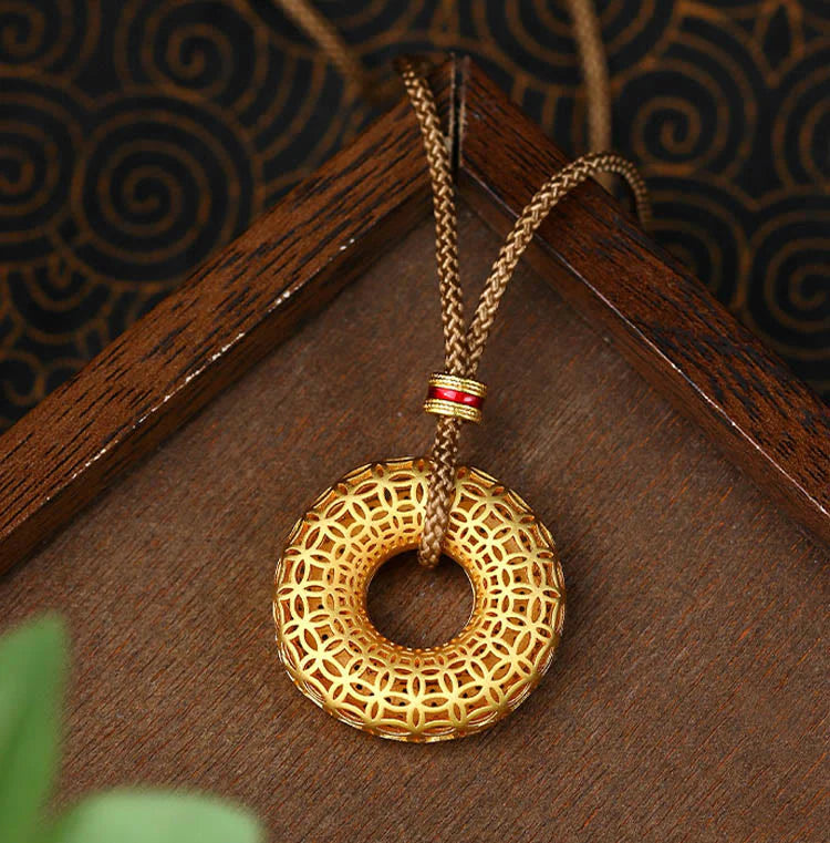 FREE Today: Auspicious and Fortune Copper Coin Pattern Peace Buckle Copper Necklace Pendant