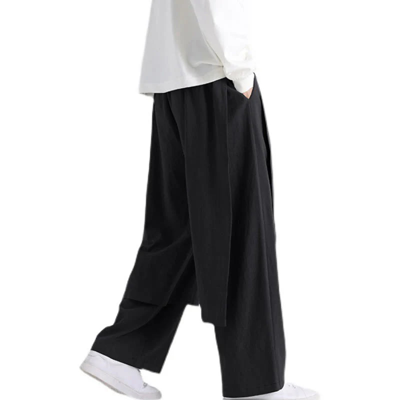Buddha Stones Plain Patchwork Design Men's Cotton Pants With Pockets