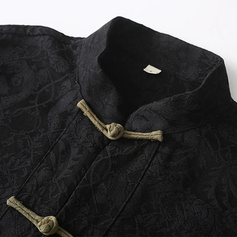 Buddha Stones Spring Jacquard Men's Frog-Button Cotton Long Sleeve Jacket With Pockets
