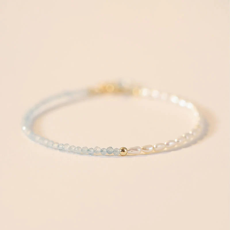 Buddha Stones 2mm Turquoise Pearl Ultra-thin Beads 14k Gold Plated Copper Wisdom Bracelet