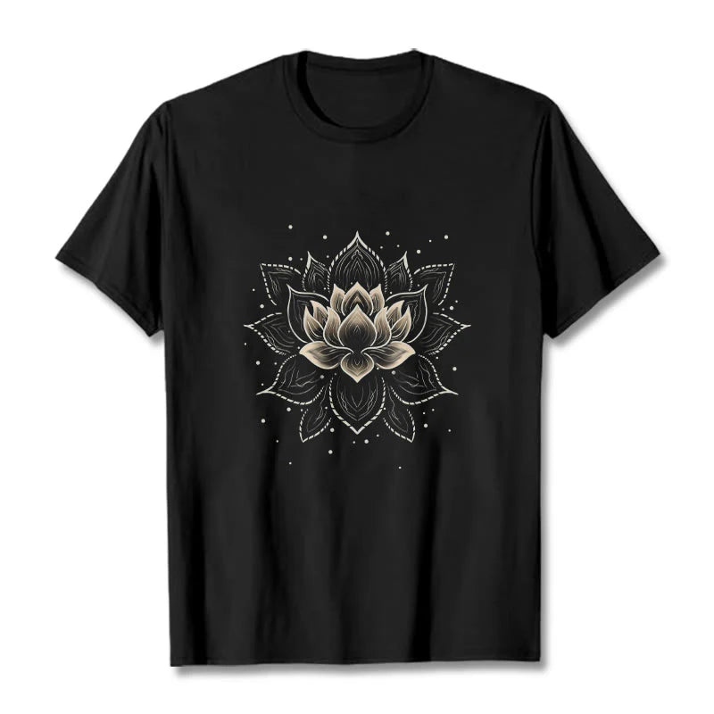 Buddha Stones Golden Lotus Flower Design Tee T-shirt