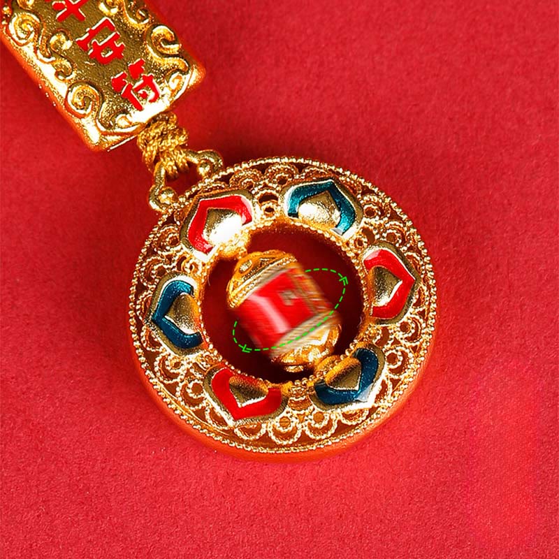 Buddha Stones Copper Prayer Wheel Five Directions Gods Of Wealth Balance Rotatable Key Chain