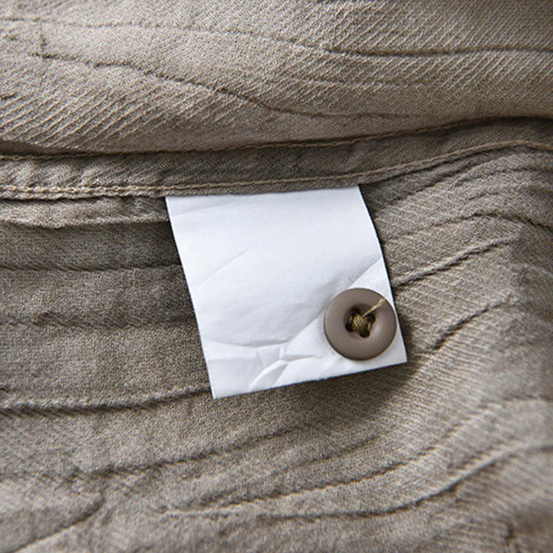Buddha Stones Solid Long Sleeve Creases Design Buttons Down Ramie Linen Men's Shirts