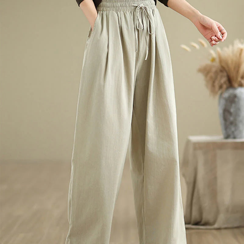 Buddha Stones Casual Straight-leg Women's Cotton Pants With Pockets