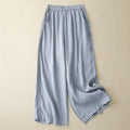 Buddha Stones Plain Color Lace Stitching Cotton Linen Women's Wide Leg Pants With Pockets