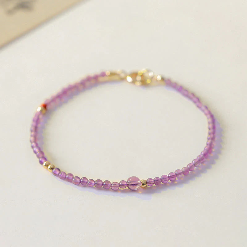 Buddha Stones 2mm Ultra-Thin Beads Natural Amethyst 14k Gold Plated Copper Inner Peace Meditation Bracelet