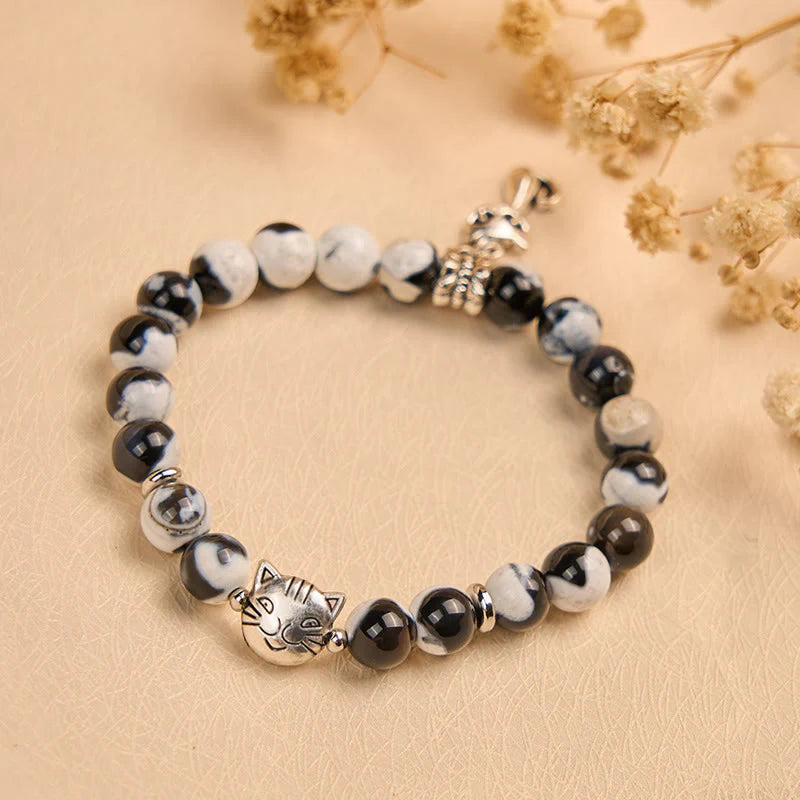 Buddha Stones Sending Love and Joy to Your Cat Cat Agate Bracelet Includes Gift Message Card