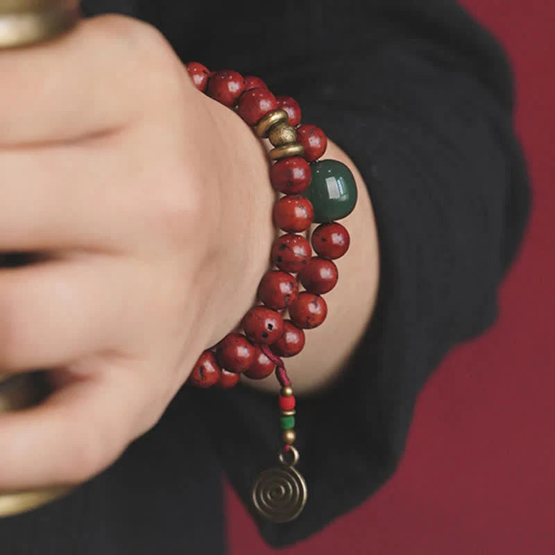 Buddha Stones Bodhi Seed Cyan Jade Copper Peace Luck Bracelet