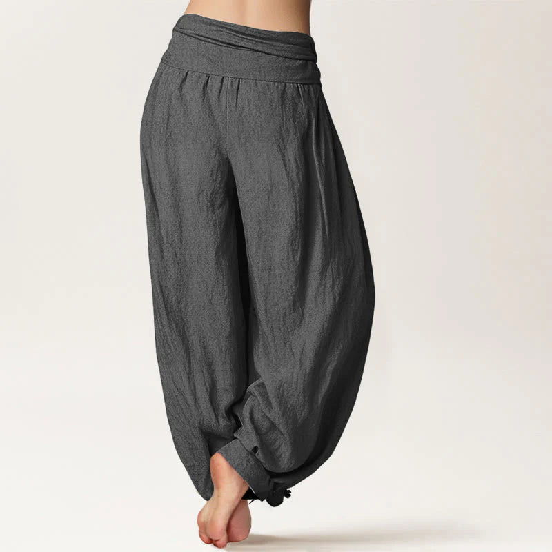 Buddha Stones Pure Cotton Hamsa's Hand Koi Fish Butterfly Pattern Women's Elastic Waist Harem Pants