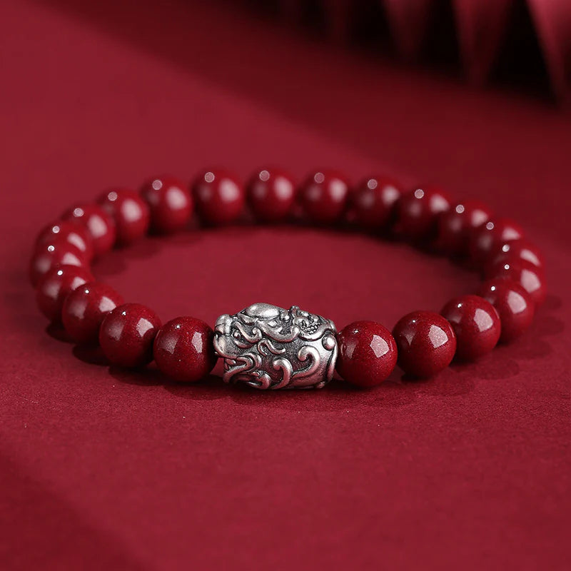 Buddha Stones 999 Sterling Silver PiXiu Natural Cinnabar Wealth Luck Bracelet (Extra 30% Off | USE CODE: FS30)
