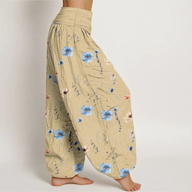 Buddha Stones Cotton Fresh Refined Flower Pattern Women's Elastic Waist Harem Pants