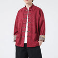Buddha Stones Frog-Button Mountain Wave Pattern Long Sleeve Men's Cotton Jacket With Pockets