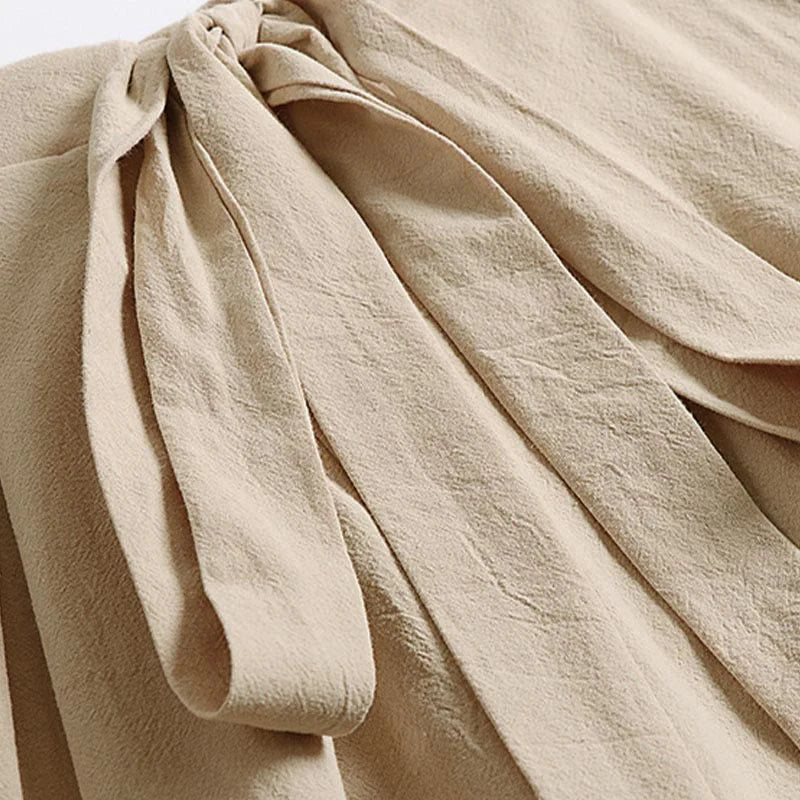 Buddha Stones Plain Lace-up Drawstring Design Men's Ankle-Length Cotton Linen Wide Leg Pants With Pockets