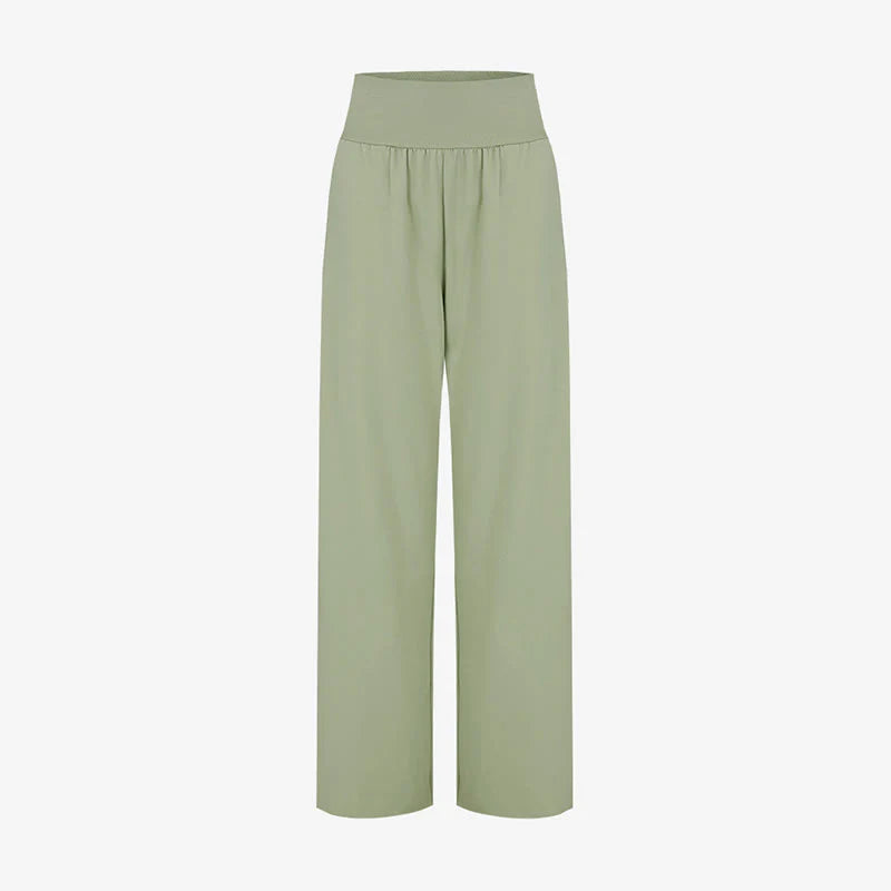 Buddha Stones Casual Loose Tie-down Hem Plain High Waist Women's Leica Pants With Pockets