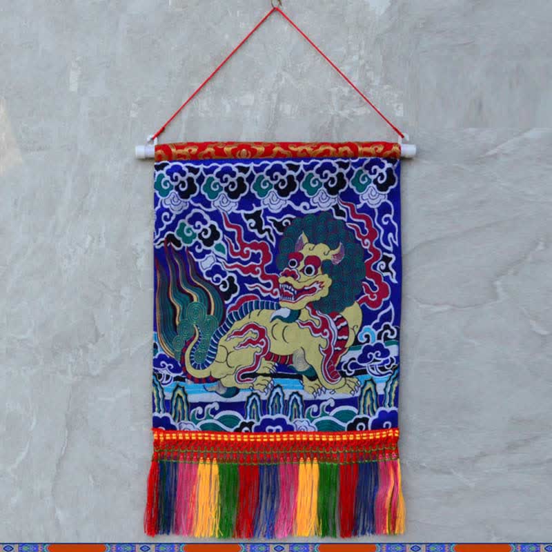 Buddha Stones Feng Shui Kirin Spiritual Colorful Tassel Wall Art