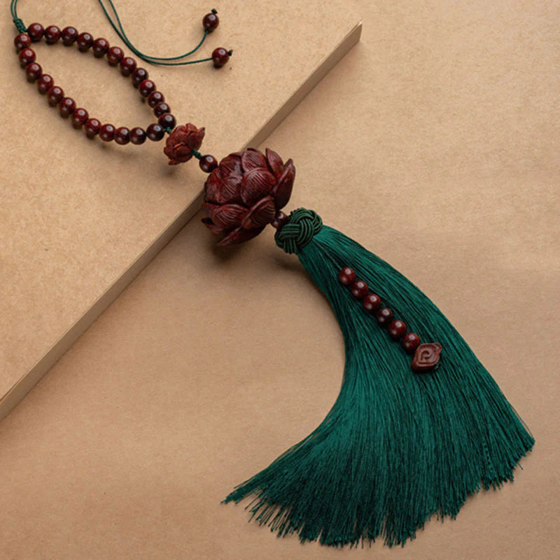 Buddha Stones Tibetan Small Leaf Red Sandalwood Lotus Luck Protection Tassel Decoration (Extra 35% Off | USE CODE: FS35)