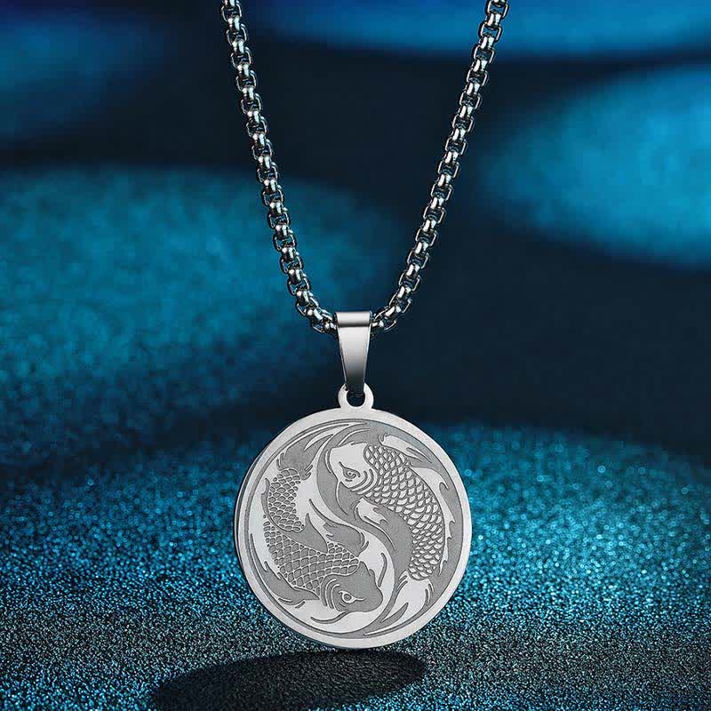 Buddha Stones Stainless Steel Double Koi Fish Success Necklace Pendant