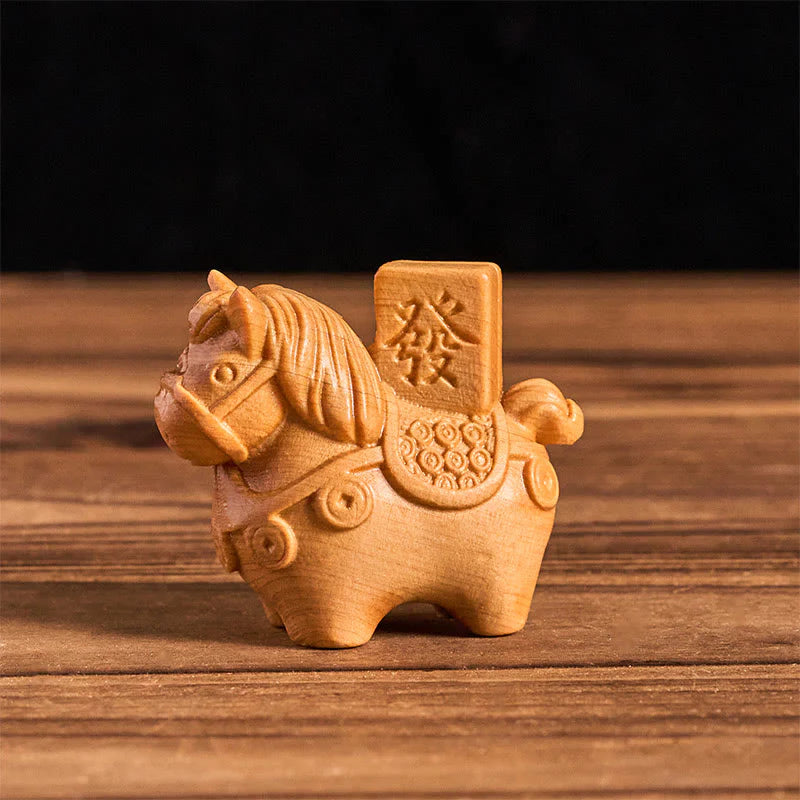 Buddha Stones Year of the Horse Get rich Green Sandalwood Small Leaf Red Sandalwood Linden Wood Animals Positive Decoration