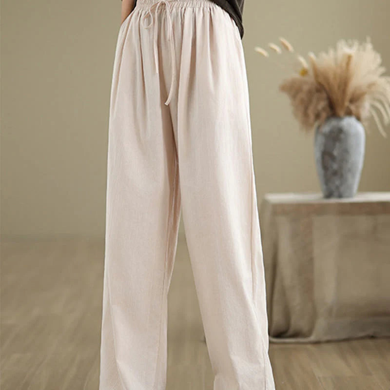 Buddha Stones Casual Straight-leg Women's Cotton Pants With Pockets