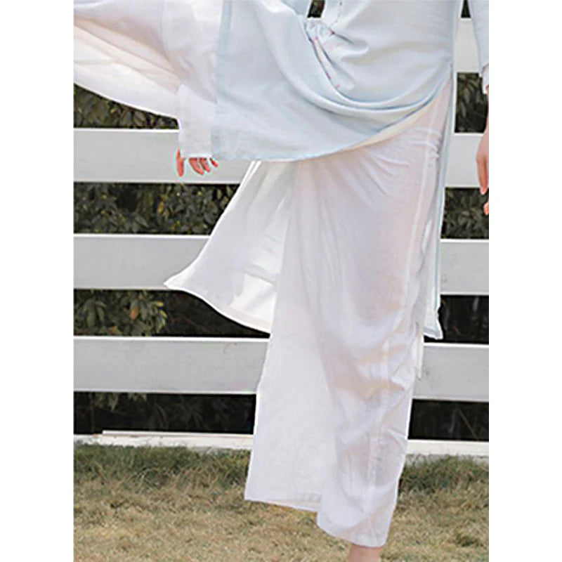 Buddha Stones 2Pcs Lotus Pattern Tai Chi Meditation Yoga Cotton Linen Clothing Top Pants Women's Set  (Extra 30% Off | USE CODE: FS30)