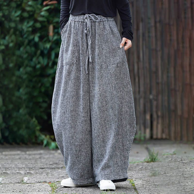 Buddha Stones Winter Men's Pure Color Drawstring Design Cotton High Waist Pants With Pockets