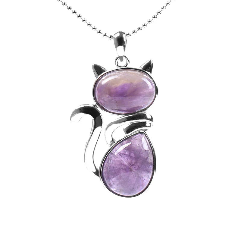 Buddha Stones Cat Pattern Natural Crystal Protection Necklace Pendant (Extra 35% Off | USE CODE: FS35)