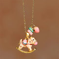 Buddha Stones Colorful Year Of The Horse 24k Gold Plated Copper Necklace Pendant