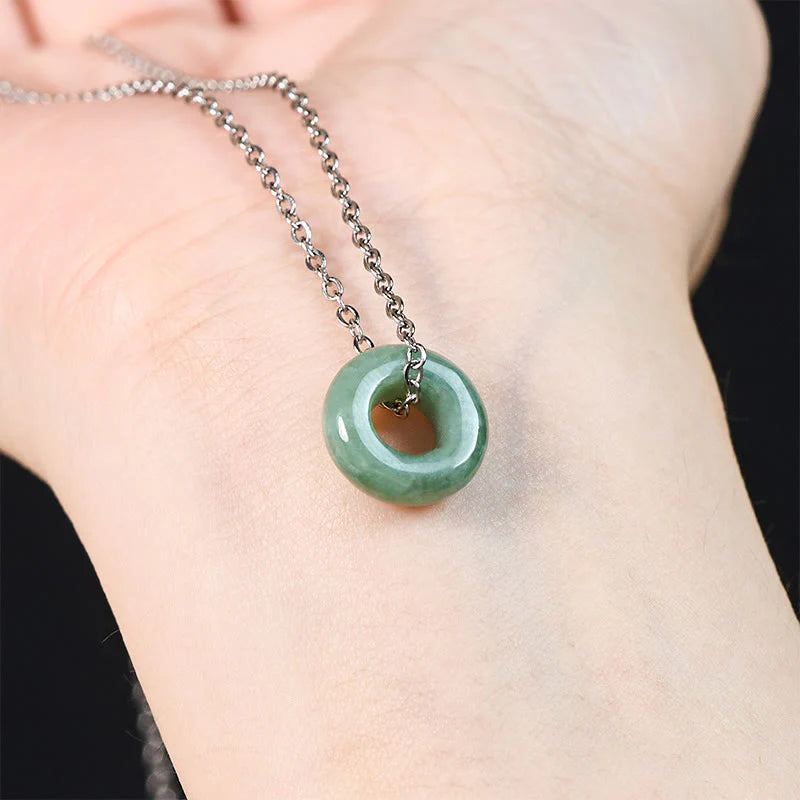 Buddha Stones Green Jade Peace Buckle Abacus Luck Necklace Pendant