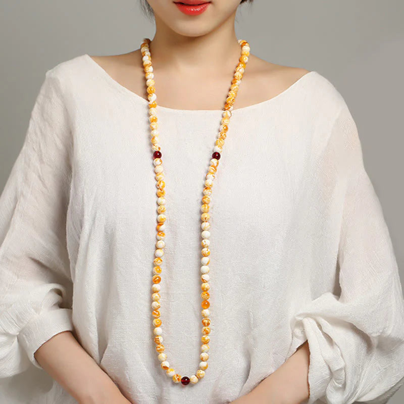 Buddha Stones Tibetan White Yellow 108 Beads Amber Mala
