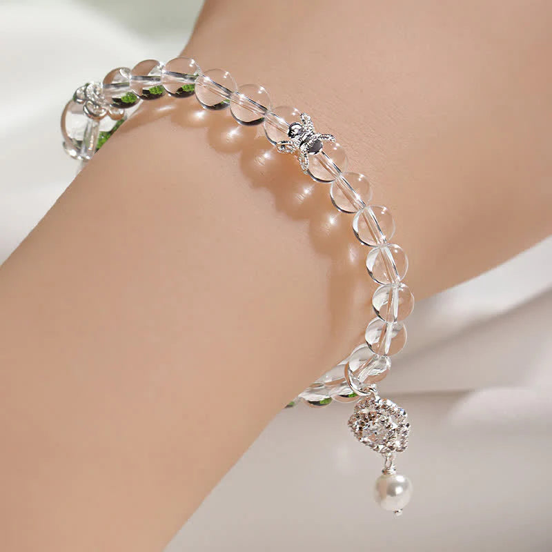 Buddha Stones Natural Clear Quartz Pearl Clarity Bracelet