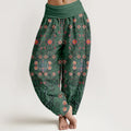 Buddha Stones Pure Cotton Blooming Multicolored Floral Women's Elastic Waist Harem Pants