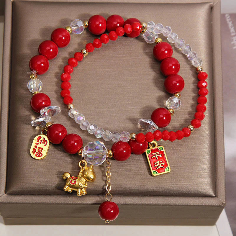 Buddha Stones Year Of The Horse Ingot Prosperity 2Pcs Bracelet