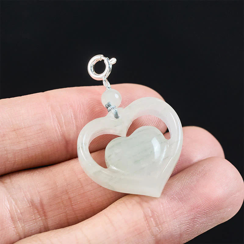 Buddha Stones Hollow Love Heart Jade Abundance Necklace Pendant
