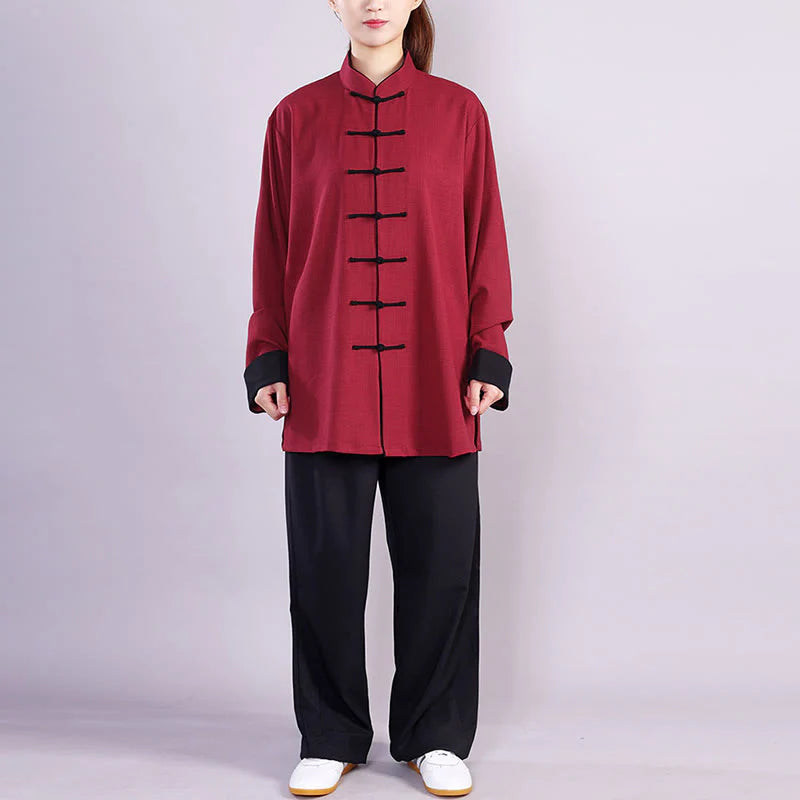 Buddha Stones 2Pcs Fall Winter Frog-Button Tai Chi Meditation Qigong Zen Practice Unisex Cotton Linen Clothing Set (Extra 30% Off | USE CODE: FS30)