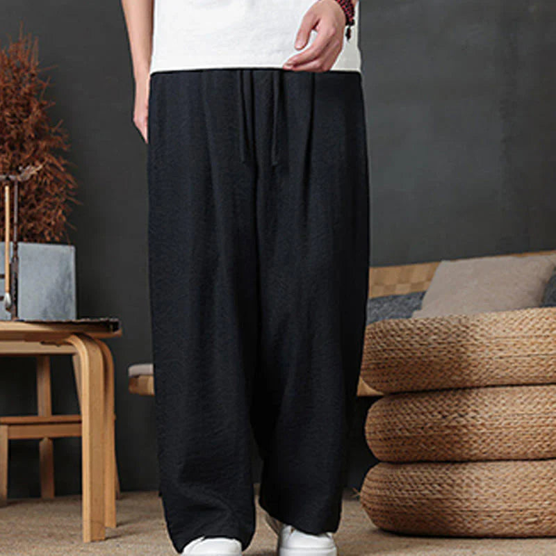 Buddha Stones Casual Plain Color Drawstring Design Men's Pants With Pockets
