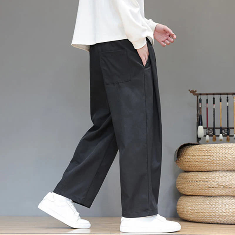 Buddha Stones Fall Solid Color Straight Leg Design Men's Harem Pants With Pockets