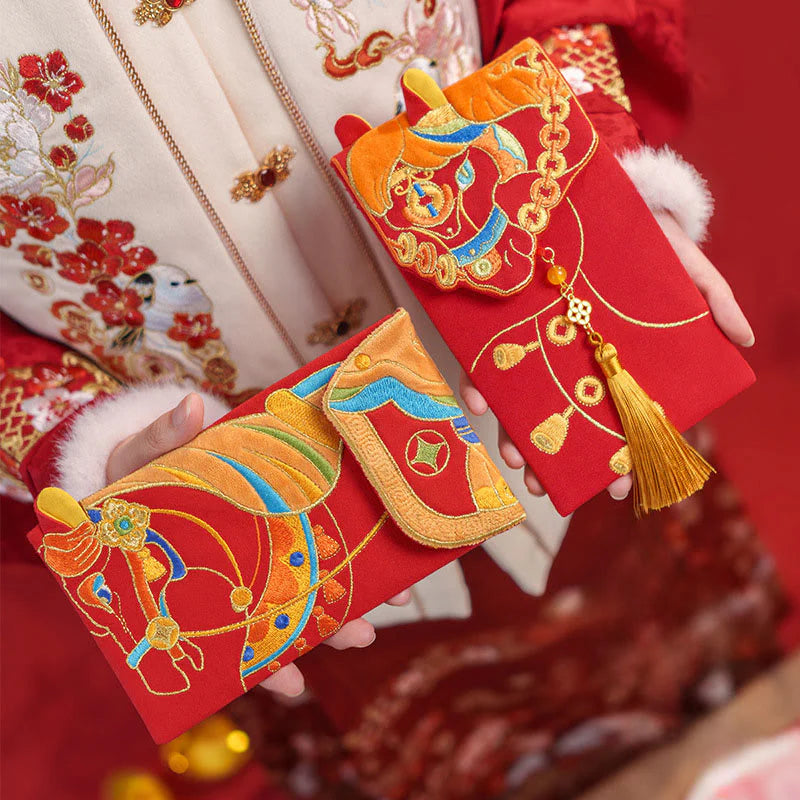 Buddha Stones Embroidery Year Of The Horse 2026 New Year Tassel Chinese Red Envelope