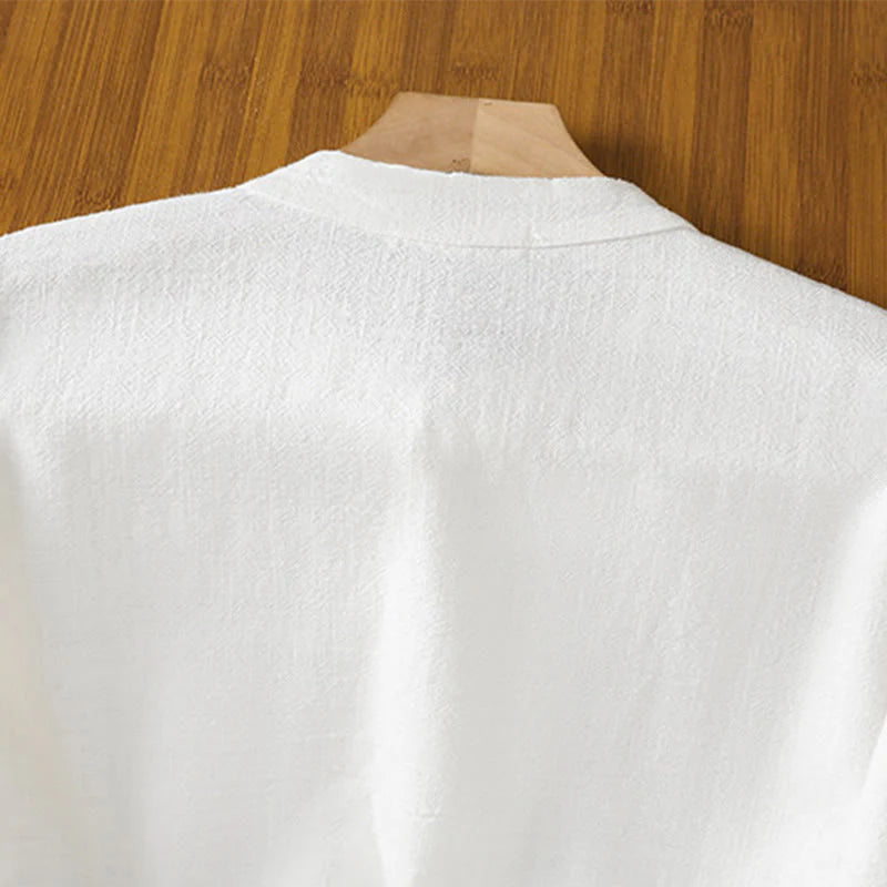 Buddha Stones Spring Solid Color Simple Hem Slit Design Cotton Linen Women's Shirt