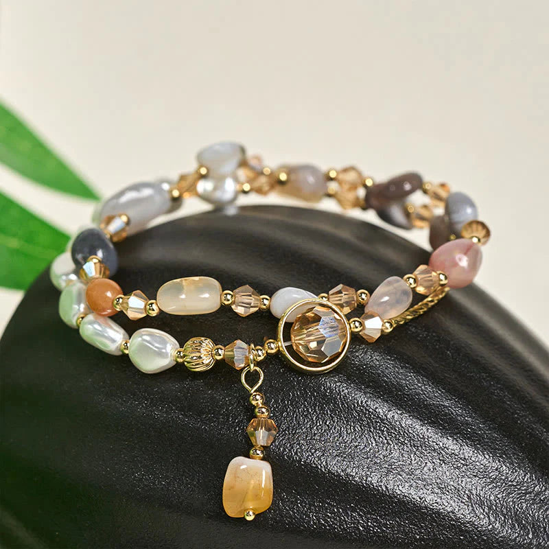 Buddha Stones Irregular Pearl Glass Bead Double Wrap Bracelet