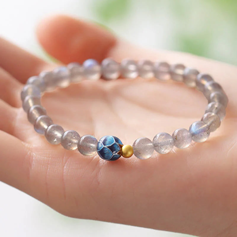 Buddha Stones Natural Moonstone Lotus Love Charming Bracelet