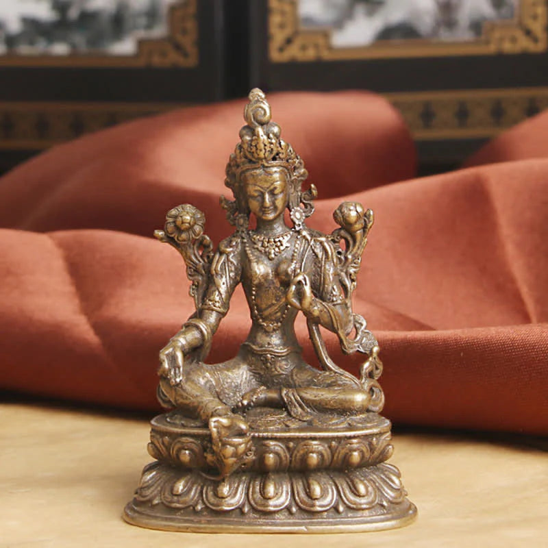 Buddha Stones Bodhisattva Green Tara Calm Hope Copper Statue Decoration