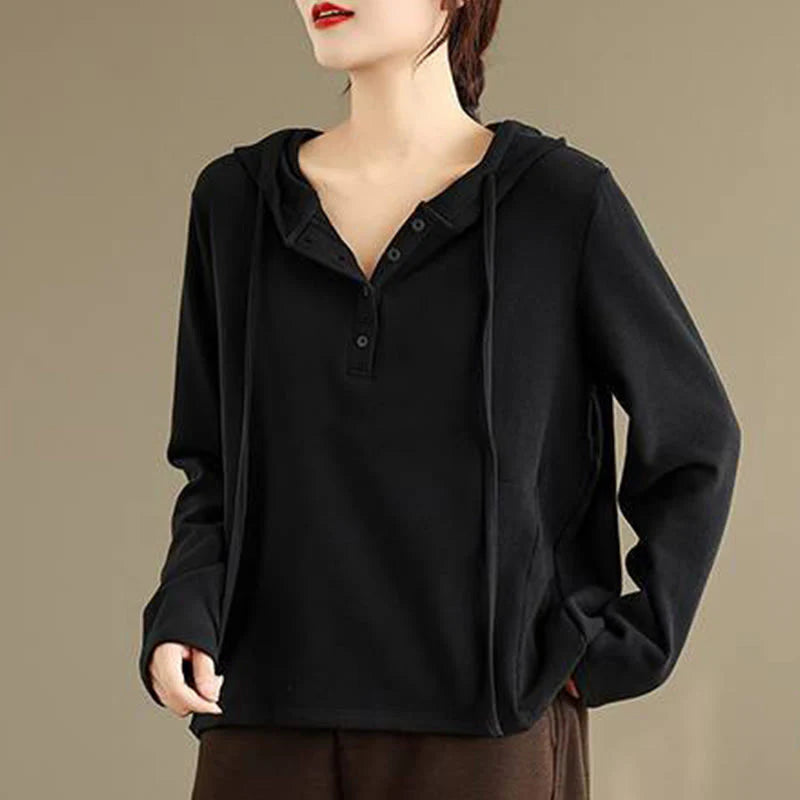 Buddha Stones Winter Solid Color Cotton Long Sleeve Women's Hoodie Has Hood